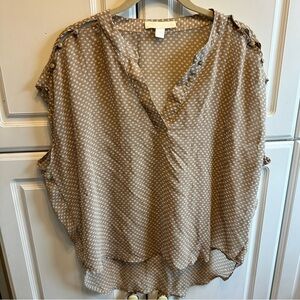 Lumiere Taupe Polka Dot Sleeveless V-Neck Blouse